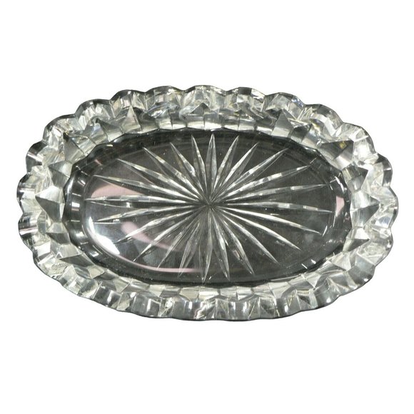 Dish Oval Starburst Glass Mint Candy Saw Tooth Rim Elegant Mid-Century - Picture 10 of 12